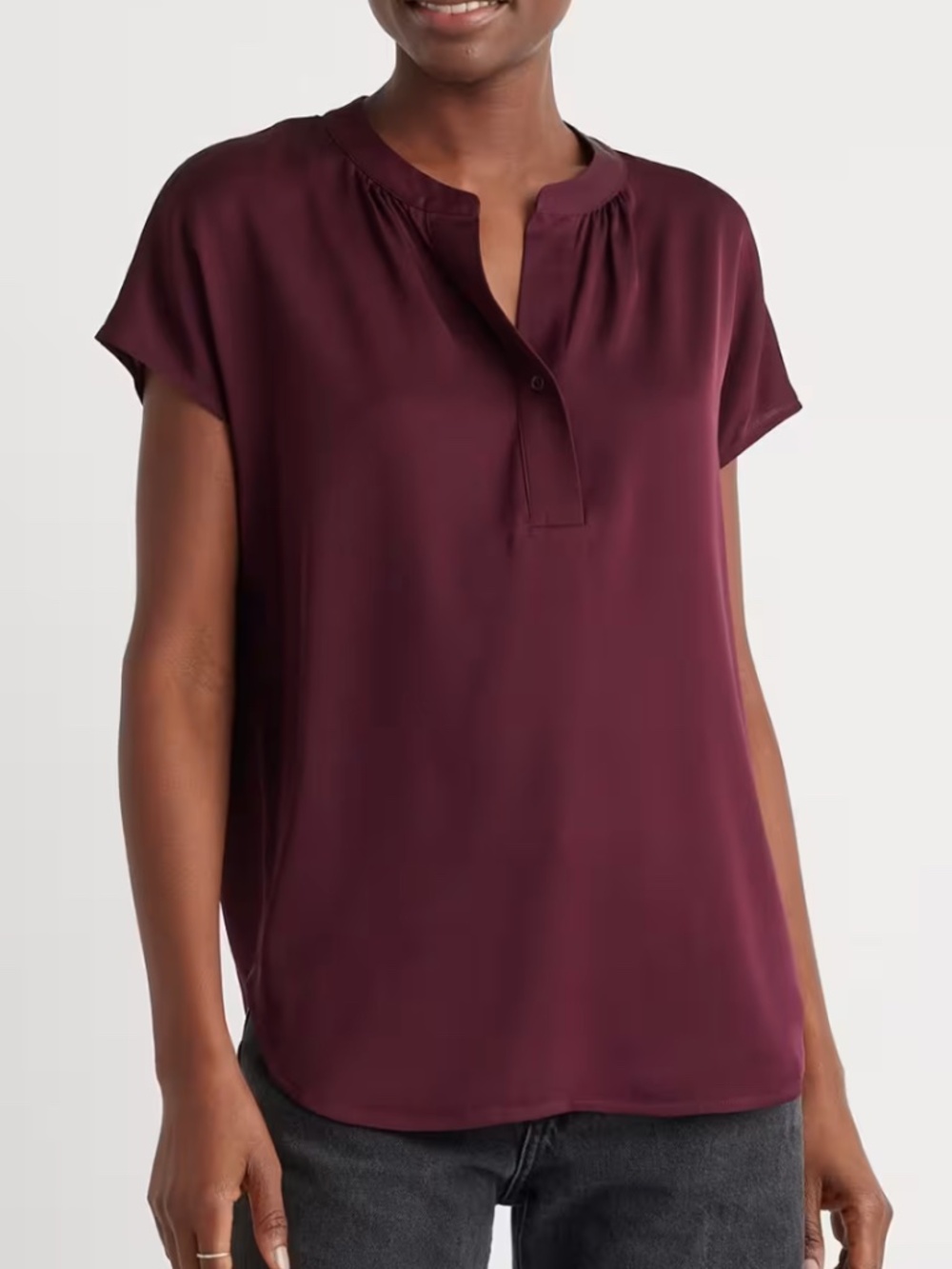 NWT Quince Washable Stretch Silk Dolman Sleeve Blouse Burgundy Office Holidays